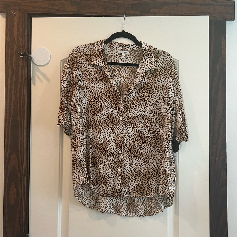 Amuse Society Cheetah Blouse NWT